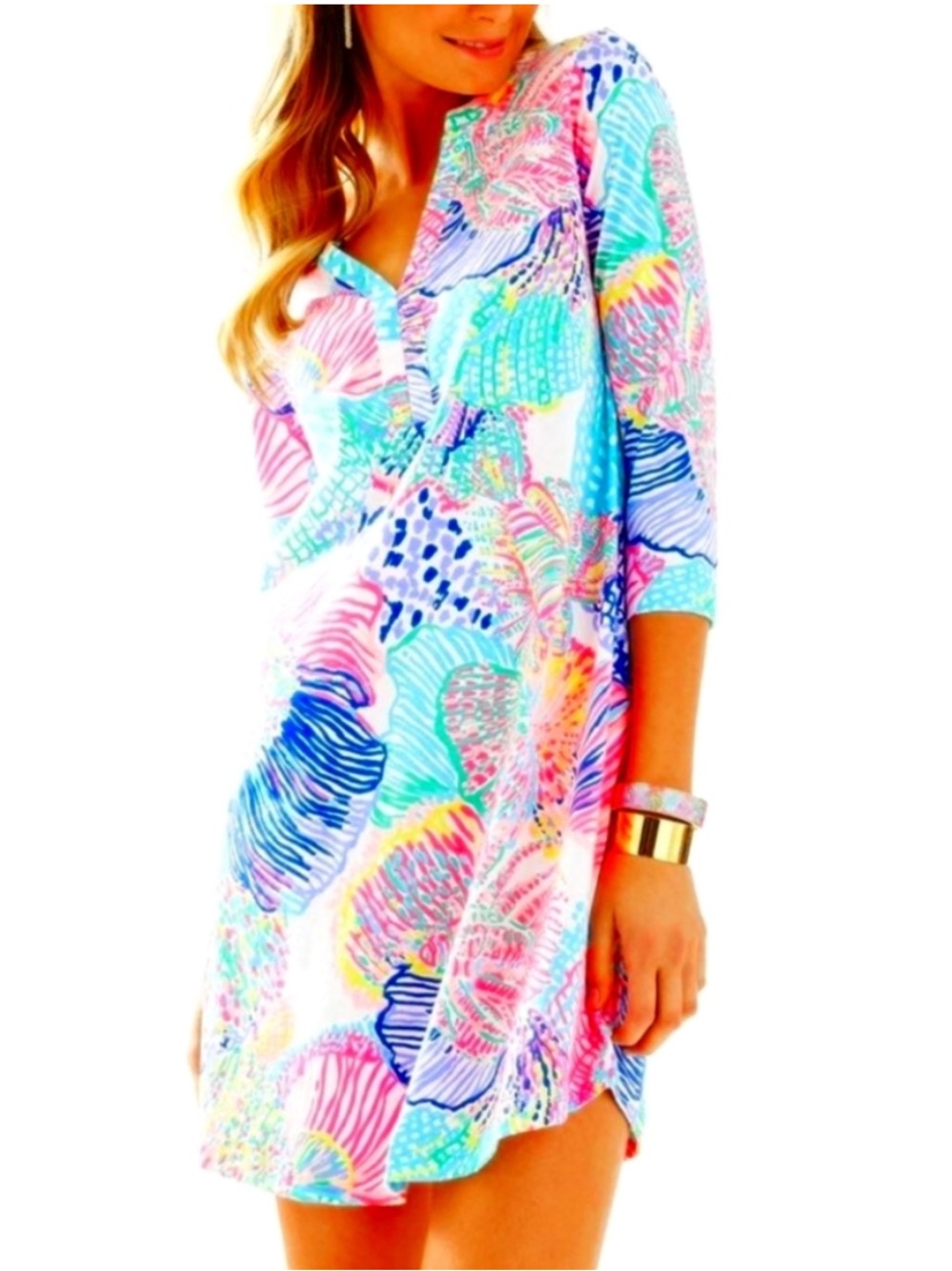 Lilly Pulitzer Ali Dress Pink Roar of the Seas Pima Cotton V-Neck Women’s XS